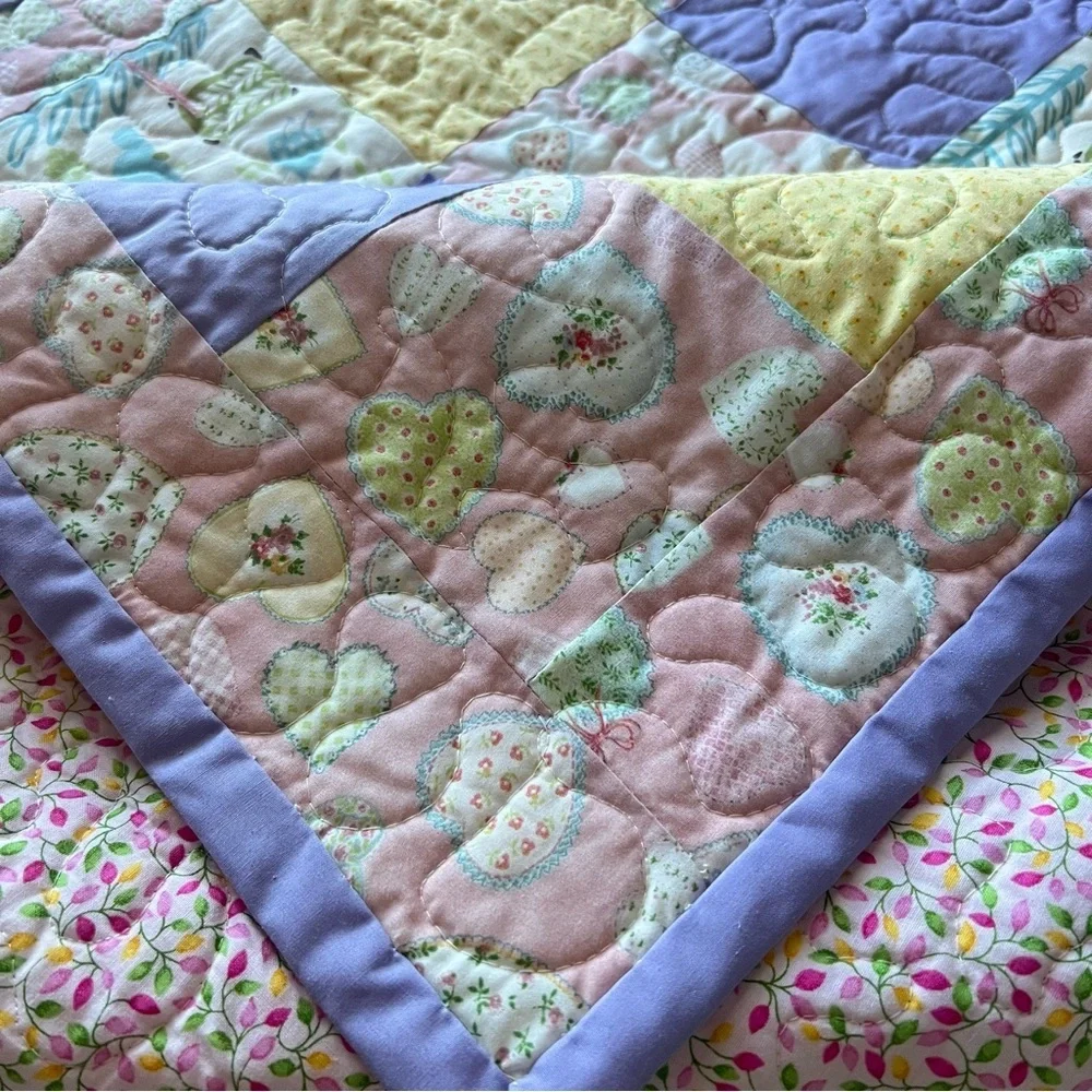 New Handmade Baby Quilt  32”x46” – Cotton Patchwork, Lilac Border